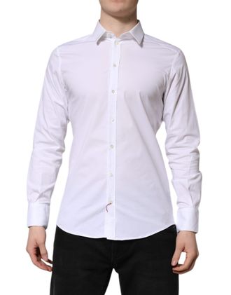 Dolce & Gabbana White GOLD Long Sleeve Dress Formal Mens Shirt