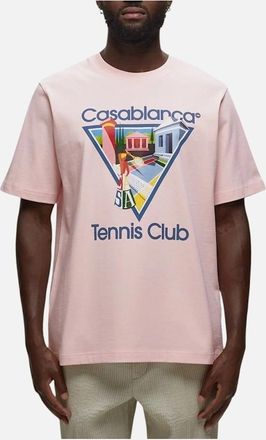 Casablanca Mens CASABLANCA Mens T Shirt LA JOUEUSE Printed Top Short Sleeve Crew Neck Summer Tee - Pink - Size: 36