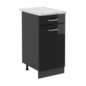 Vicco Mueble Bajo De Cocina R-line, Negro Brillo Intenso, 40 Cm Et M&aacute;rmol