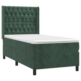 vidaXL Vidaxl - Cama Box Spring Colch&oacute;n Y Led Terciopelo Verde Oscuro 100x200cm