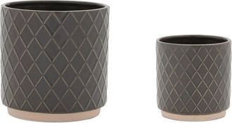 Melrose International Set Of 2 Ceramic Diamond Pattern Planter