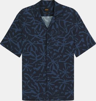 Boss Orange by Hugo Boss Mens Rayer Short Sleeve Shirt in Dark Blue viscose - Size Medium