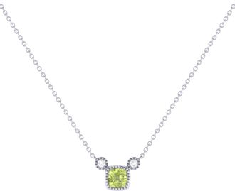 LuvMyJewelry Cushion Cut Peridot & Diamond Birthstone Necklace in 14K Gold