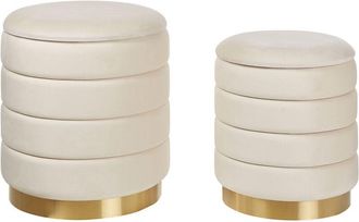 Beliani Conjunto De 2 Pufs Con Almacenaje Sala De Estar Tapicer&iacute;a De Terciopelo Beige Claro Garland