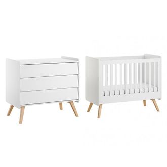 Vox Lettino Vox Vintage Bianco E Legno 60x120 E Cassettone A 3 Cassetti