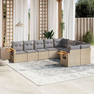 vidaXL Set De Sof&aacute;s De Jard&iacute;n 9 Pzas Con Cojines Rat&aacute;n Sint&eacute;tico Beige Vidaxl