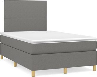 vidaXL Vidaxl - Cama Box Spring Con Colch&oacute;n Y Led Tela Marr&oacute;n Oscuro 120x190 Cm