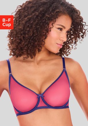 Vivance T-Shirt-BH VIVANCE Finja, Damen, Gr. 100, Cup F, pink (pink, blau), Mesh, Obermaterial: 80% Polyamid, 20% Elasthan, BHs T-Shirt-BH, mit B&uuml;gel aus tran