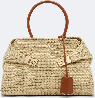 Ferragamo Hug Medium raffia shoulder bag