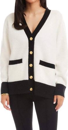 Karen Kane Colorblock Cardigan Sweater In Ivory With Black