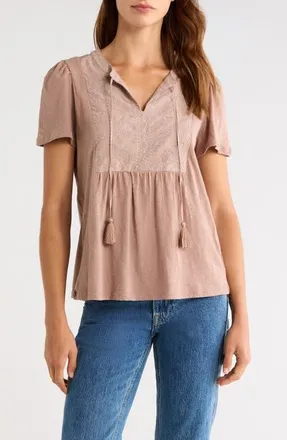 Lucky Brand Embroidered Peasant Top in Adobe Rose at Nordstrom, Size Xx-Large