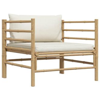 vidaXL Sof&aacute; De Jard&iacute;n De Bamb&uacute; Con Cojines Blanco Crema Vidaxl