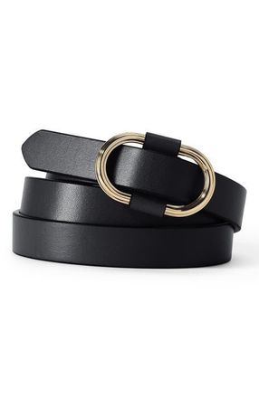 Lands End Adjustable Skinny Leather Belt in Black at Nordstrom, Size X-Large