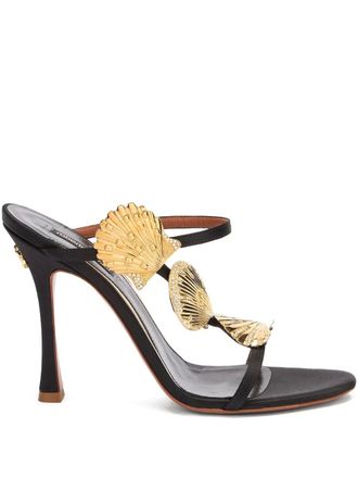 Roberto Cavalli shell-appliqu&eacute; sandals - women - Calf Leather/Calf Leather/Calf Suede - 40 - Black