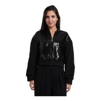 A|X Armani Exchange Jassen, Dames, Zwart, XS, Pailletten, Sequin Bomberjack met Volledige Rits