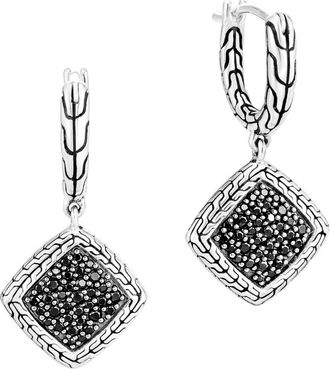 John Hardy Classic Chain Silver Square Huggie Hoop Drop Earrings in Black at Nordstrom Rack