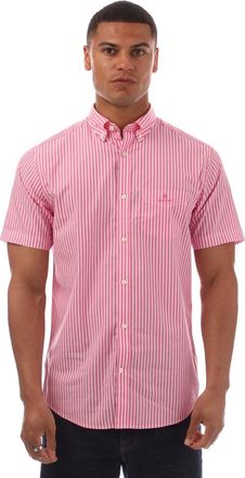 GANT Heren Gestreept Doek Regular Overhemd met Korte Mouwen (Roze)