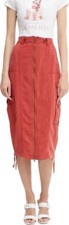 Guess Casey Midi Rok - Dames - Midirokken - Oranje - W27 - Linnen - Rokken