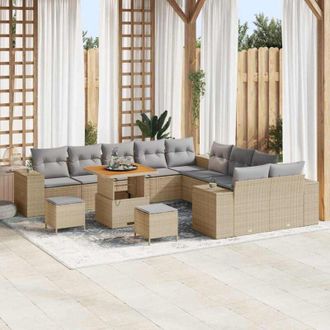 vidaXL Conjunto De Sof&aacute; De Jard&iacute;n 13 Pcs Beige Rat&aacute;n Sint&eacute;tico Vidaxl