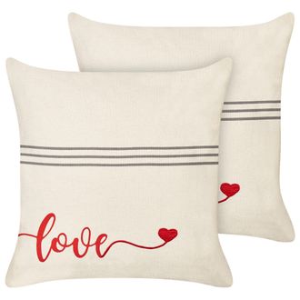 Beliani Beliani - Lote De 2 Cojines Decorativos Fabricados En Algod&oacute;n Beige Con Motivo De San Valent&iacute;n 45 X 45 Cm Plumeria