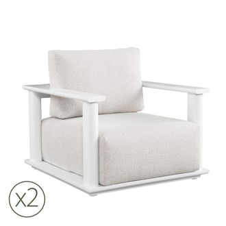 Kerama Pack de 2 sillones de jard&iacute;n de aluminio blanco y cojines beiges