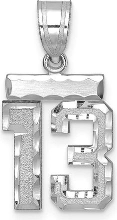 Diamond2Deal 14k White Gold Small Brushed Diamond-cut Number 13 Charm Pendant