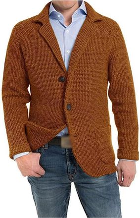 Generic Mens Cardian Sweater Notch Lapels Side Pockets Sweater Front Buttons Plain Weave Pattern Outwear