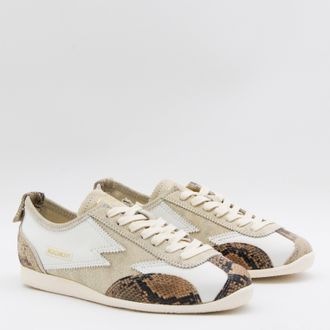 Moaconcept Mixed Snake-Print Sneaker - Beige