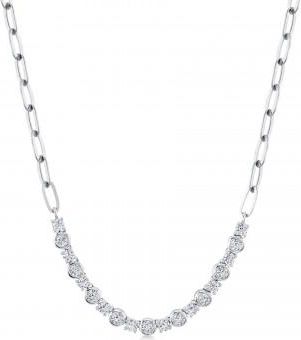 Allurez Diamond Round Bezel Pendant Necklace in Paper Clip Link 14K White Gold (1.64ct)