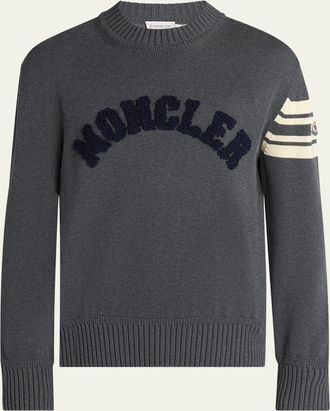 Moncler Mens Curved Logo Knit Crewneck Sweater