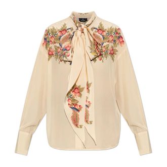 Etro Overhemden, Dames, Beige, XS, Zijden Blouse met Bloemendessin
