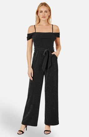 Yumi Sparkle Stretch Bardot Jumpsuit in Black at Nordstrom, Size 12