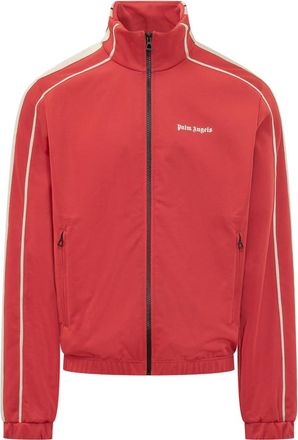 Palm Angels Red Solid Mock Collar Jacket