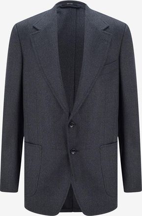 Tom Ford Einreihiger Wollblazer mit Fischgr&auml;ten Shelton