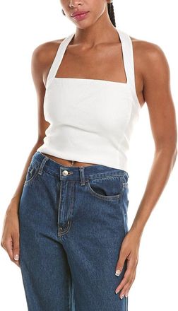 Alice & Olivia Alice + Olivia Fiona Halter Linen-Blend Cropped Top