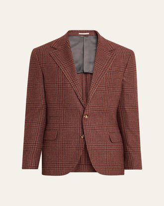 Brunello Cucinelli Mens Cashmere Houndstooth Check Single-Breasted Sport Coat