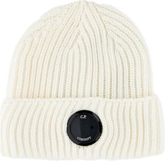 C.P. Company Extrafijne Merino Wol Gebreide Muts - Heren - Hoeden - Wit - ONE Size - Wol - Accessoires