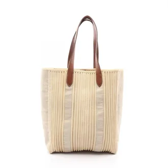 Herm&egrave;s Beige Brown Canvas Leather Handbag Tote Bag (Pre-Owned)