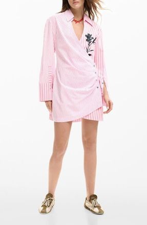 Desigual Long Sleeve Stripe Poplin Shirtdress in Pink at Nordstrom, Size X-Small