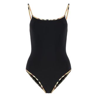Burberry Badmode, Dames, Zwart, M, Nylon, Check Trim Swimsuit