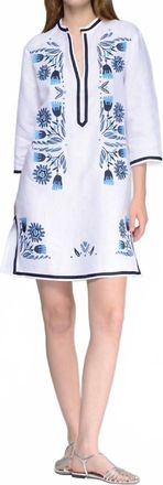 Vilagallo Dalia Kaftan Dress In White/blue