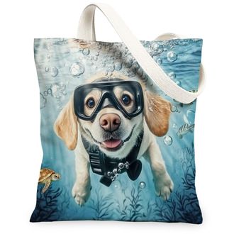 Generic Pop Art Rottweilers Dog Canvas Tote Bag for Shopping 13x15, Ocean Sea Nautical Puppy Reusable Grocery Print Bag for Women, Fun Pet Beach Aesthetic Pai