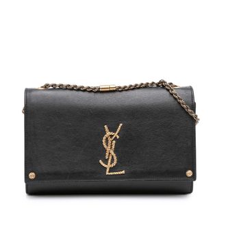 Saint Laurent Pre-owned Womens Medium Smooth Calfskin Braided Monogram Kate Crossbody - Black Leather - One Size