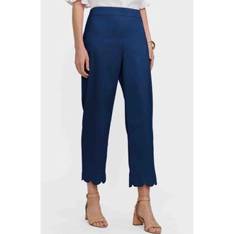 Foxcroft Elaine Scallop Hem Cotton Blend Crop Pants in Navy Blue at Nordstrom, Size Small