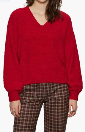 Sanctuary Teddy V-Neck Sweater In Cherry Red