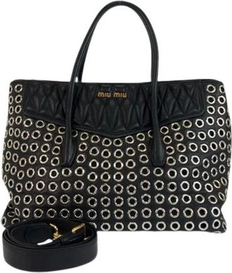 Miu Miu Pre-owned Tote Bags, female, Black, Size: ONE SIZE Pre-owned Leather Biker Tote Bag