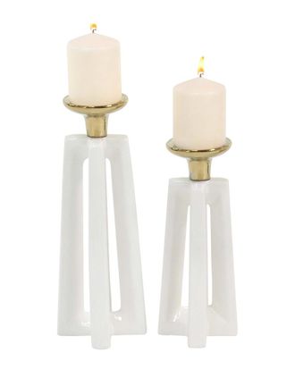 CosmoLiving by Cosmopolitan Cosmoliving By Cosmopolitan Set Of 2 White Ceramic Candle Holder