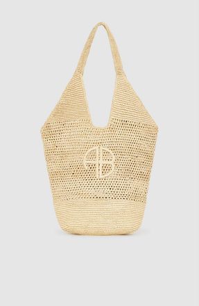 Anine Bing Leah Logo Hobo Bag in Natural Raffia at Nordstrom
