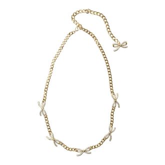 Self Portrait Gold Crystal Bow Necklace Accessories