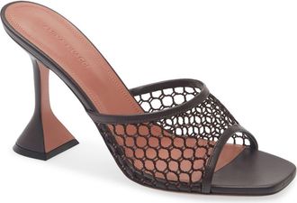 Amina Muaddi Lupita Net Slide Sandal in Mocha Net /Mocha Nappa at Nordstrom, Size 9.5Us